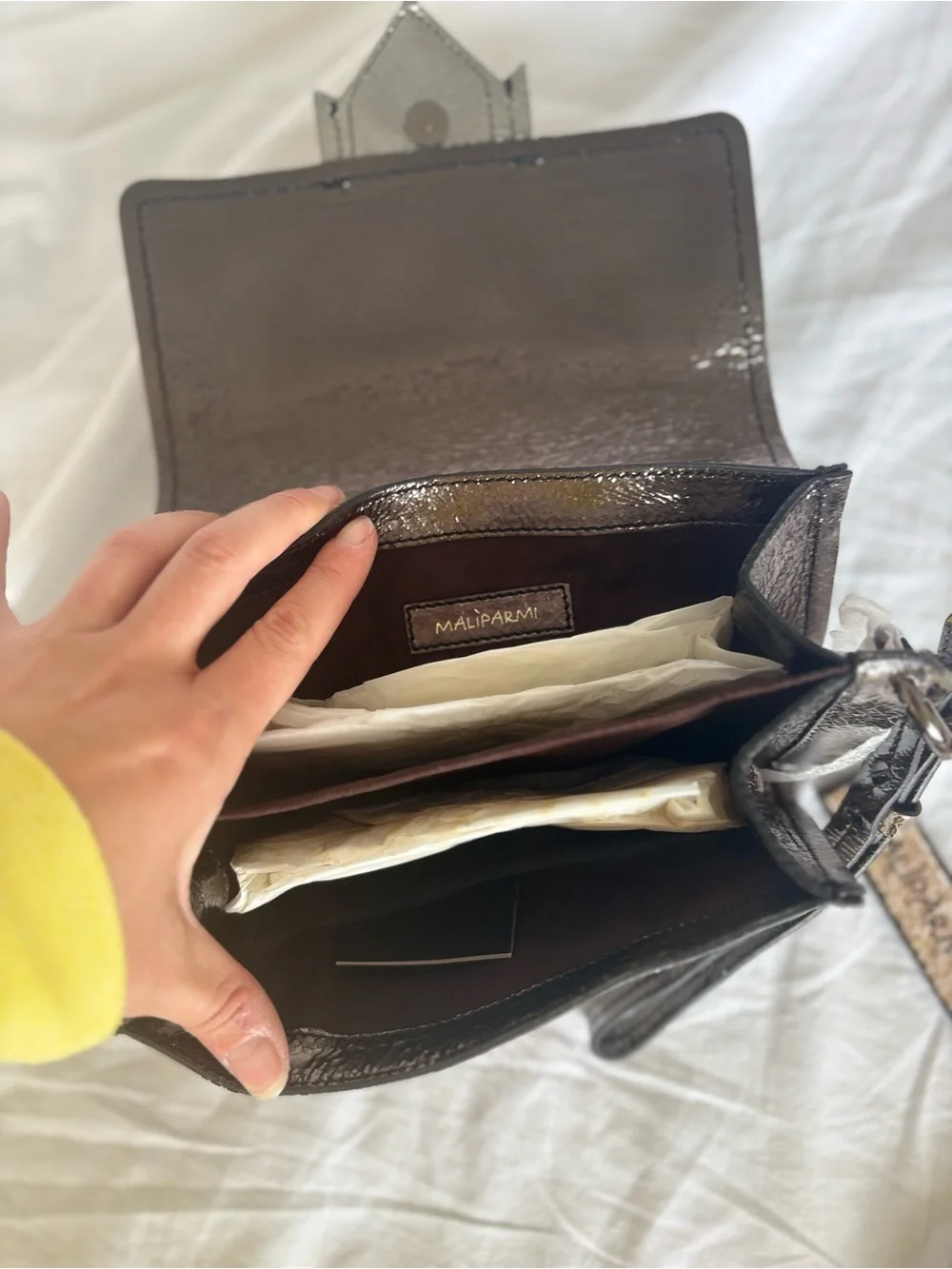 Maliparmi Metallic Brown Wristlet Clutch with Colorful Button Accents